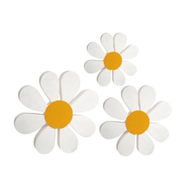 Imagem de WeiLaiKeQi 3x Centros de mesa de decoração de margaridas de madeira, arte rústica, decoração de flores de margarida, placa floral para cozinha, pátio, sala de