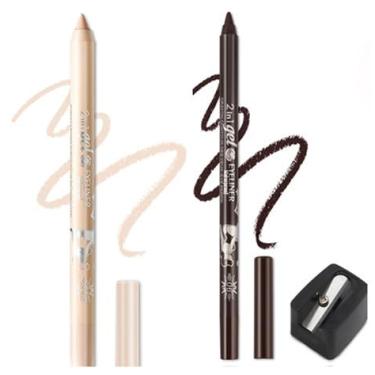 Imagem de Fato de lápis de delineador flash de gel colorido, 2 canetas de delineador de olhos, caneta de delineador de olhos impermeável, sombra de olhos, sobrancelha, lápis de olhos (03 nu & 06 castanho)