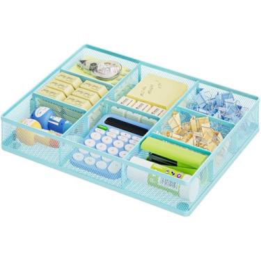 Imagem de Marbrasse Organizador de gaveta de mesa, bandeja organizadora de gaveta de malha de metal com 5 compartimentos ajustáveis, organizadores de mesa e acessórios para casa, escritório, cozinha, maquiagem