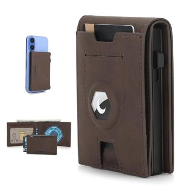 Imagem de BAIGIO Carteira masculina AirTag, 2 em 1, destacável MagSafe, porta-cartões magnéticos, com bloqueio de RFID, para 10 cartões e dinheiro com janela para identidade, presente masculino, Marrom escuro