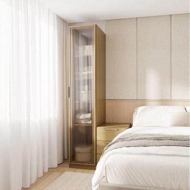 Imagem de Guarda-roupa Modular 40cm 1 Porta Reflecta com Prateleiras Jade Cabecasa Madeiramadeira Avelã