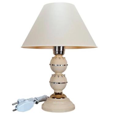 Imagem de Abajur Bege Esferas Clássico Quarto Sala Luz Suave Bivolt - Nízara Aba