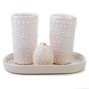 Imagem de MEXTEQUIL Talavera Copos de shot de tequila com bandeja e saleiro (conjunto de 2) – Conjunto de presente mexicano autêntico pintado à mão (renda branca)