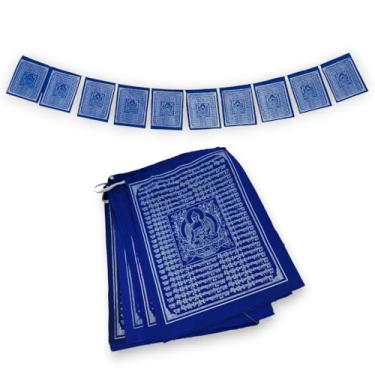 Imagem de Hands Of Tibet - Conjunto de 10 grandes bandeiras azuis sólidas de oração do Buda da Medicina com imagens de Buda da Medicina, orações e mantras, 20 x 20 cm, Azul, Sólido