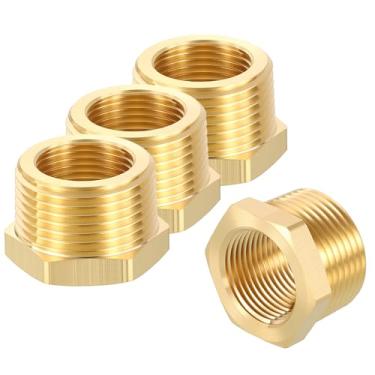 Imagem de Rebower Pacote com 4 adaptadores macho para FeMache, redutores de bucha sextavada de latão rosqueado de 2,5 cm MNPT x 3/10.2 cm FNPT para compressor de ar, automotivo, linhas de fluido, jardinagem