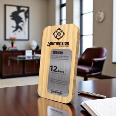 Imagem de Troféu Placa madeira com placa de metal - Gravação a Laser - 4 Dimensi