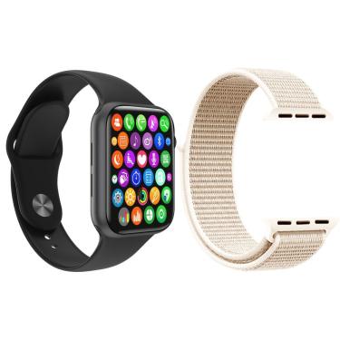 Imagem de Kit 1 Smartwatch Iwo9 Preto + 1 Pulseira Extra Rosa Vintage