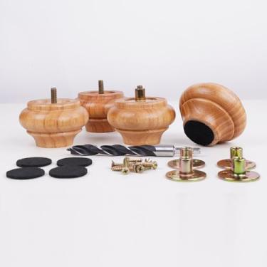 Imagem de DWYL & LWYD Conjunto de 4 pernas curtas de madeira para móveis de 5 cm, pernas de madeira de borracha resistente, pernas de substituição para sofá, pernas de armário, pés de madeira para móveis
