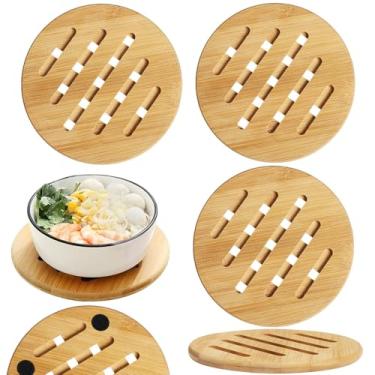 Imagem de Kit 4 Descanso de Panela,15 cm Panela de Bambu Redondo, Descanso de Panela de Madeira, Descanso Panela Bambu Redondo, Conjunto de 4 Descansos de Panela de Bambu Redondo