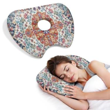Imagem de BVOKQUC Travesseiro de piercing de orelha para dormir de lado, travesseiros com furos para dor de ouvido, travesseiro de donut para adultos, CNH, alívio de dor de ouvido, almofada de pressão e