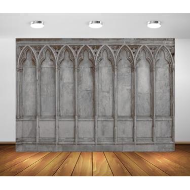 Imagem de BELECO 2,4 x 1,8 m tecido gótico igreja parede pano de fundo gótico arcos pontiagudos esculpidos parede edifício castelo medieval decorações religiosas cabine foto estúdio adereços papel de parede