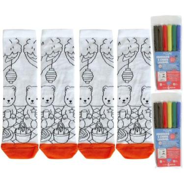 Imagem de Kit 2 Pares Meias Infantil Para Pintar Colorir Personalizar Divertir C