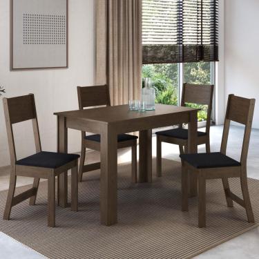 Imagem de Conjunto Sala De Jantar Fidelitá Veneza Com 4 Cadeiras Noce/off-white Assento Preto