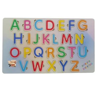 Imagem de Brinquedo Pedagógico Educativo Em Madeira Jogo Alfabeto - Números E Formas De Encaixe (Alfabeto Div B)