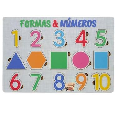 Imagem de Brinquedo Pedagógico Educativo Em Madeira Jogo Alfabeto - Números E Formas De Encaixe (Formas E Números A)