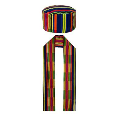 Imagem de Kente nyama 2 peças de chapéu Kufi com estampa africana Kente e faixa de estola com estampa africana Kente para história negra africana