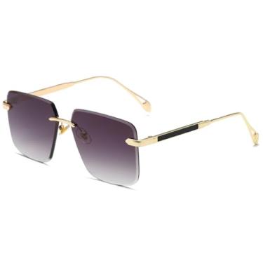 Imagem de Óculos de sol sem aro femininos e masculinos, óculos de sol de luxo retrô, de metal, sem armação, estilo urbano (C2)