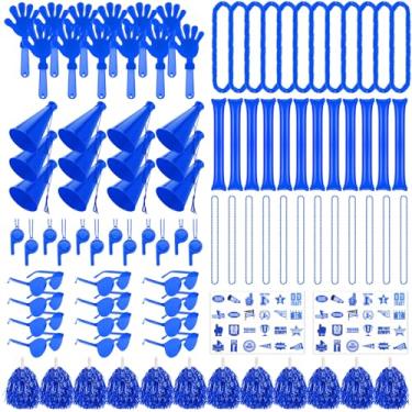 Imagem de Soulchen 360 peças de acessórios de espírito de equipe de escola azul sortido dia de time sortido palitos de trovão apitos de mão apitos megafone pompons de torcida óculos adesivo para eventos