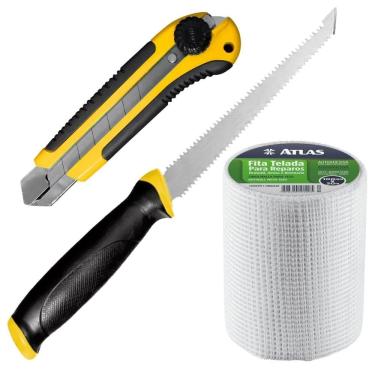 Imagem de Serrote Gesso Drywall Lâmina Dupla + Fita Telada + Estilete