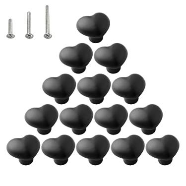 Imagem de 15 peças puxadores de cerâmica semibrilhantes em forma de coração cômoda infantil puxadores de porta gavetas de guarda-roupa, semi opaco preto