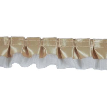 Imagem de Acabamentos de tecido com acabamento de babados de cetim, acabamento de 2 camadas de cetim de organza plissada, fita de renda plissada para costura, artesanato, cortina, vestido de casamento, fronha