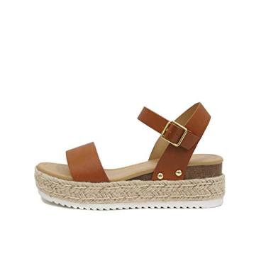 Imagem de Soda Clip Topshoe Avenue Women's Open Toe Ankle Strap Espadrille Sandal (8, Tan)