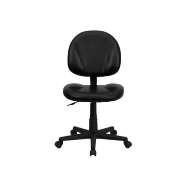 Imagem de Flash Furniture Cadeira de escritório ergonômica giratória média preta LeatherSoft Swivel com ajuste de profundidade traseira