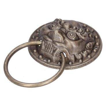Imagem de Aldrava de porta retrô, estilo chinês, aldrava de latão, cabeça de leão, jardim, madeira, puxador de porta de armário para decoração de casa