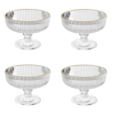 Imagem de Conjunto 04 Taças de Sobremesa Cristal Ecológico 300 ml Lines Fio de Ouro Wolff