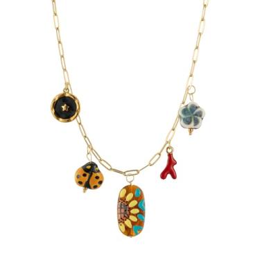 Imagem de Mixcbe Colar com pingente de flor e cruz e lua dourada para mulheres, clipe de papel, gargantilha chian, joia em camadas para mulheres, Aço inoxidável, Sem Pedra Preciosa