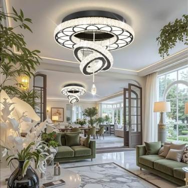 Imagem de Lustres de cristal modernos de 61 cm de diâmetro para sala de jantar lustre preto com montagem embutida remoto luz de teto para sala de estar quartos sala de jantar regulável 2700k 4500k 6000k