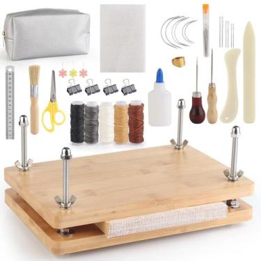 Imagem de Kit de encadernação de livros HEJIN Bamboo Wood Book Press com cola e 