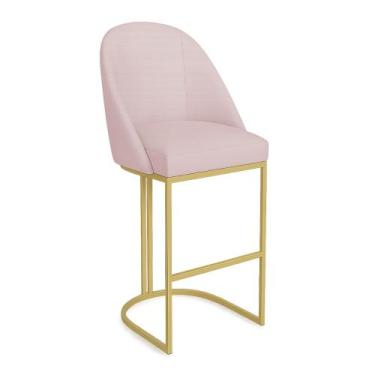 Imagem de Banqueta Alta Bela Suede Rosa Bebê Base Metálica Industrial Dourado - 