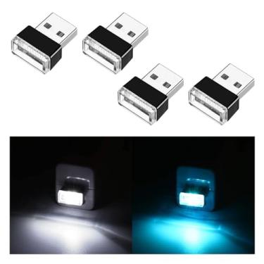 Imagem de Ziciner 4 Peças De Lâmpada Ambiente Interna Carro Usb Led, Mini Luz Noturna Portátil, Kit Iluminação Para Porta-Malas Com Interface Plug-In, Acessórios Universais (Branco, Azul-Gelo)