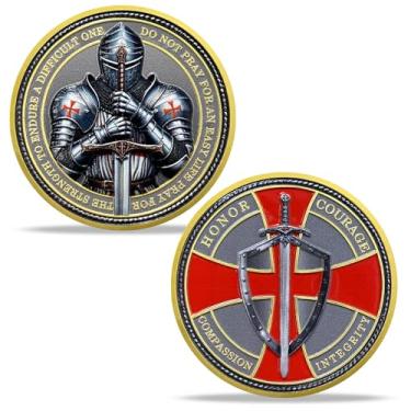 Imagem de BHealthLife Moeda Desafio Cavaleiro Templário Armadura Cruz Vermelha Coleção Escudo, Religioso Para Colecionadores Fé E Bravura A Força Garantir Uma Difícil Comemorativa