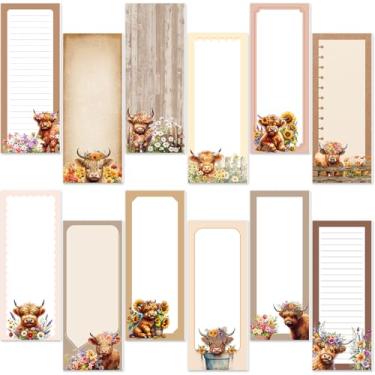 Imagem de Gersoniel Conjunto de 12 pacotes de ímãs para lista de mantimentos de geladeira para fazer listas de blocos de notas nas costas 22 x 8 cm para geladeira, cozinha, compras, mercearia (marrom, gado das