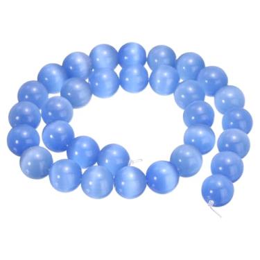 Imagem de HARFINGTON 32 peças de contas de pedra olho de gato azul claro 12 mm contas redondas lisas de cristal de pedra preciosa solta para fazer joias, pulseiras, colar, brincos, faça você mesmo