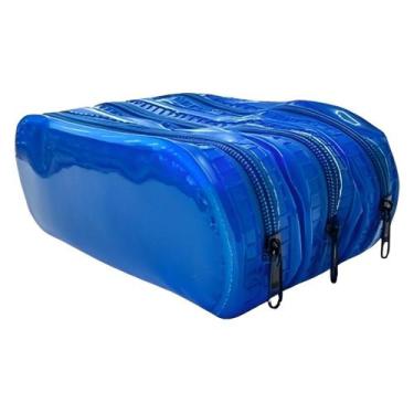 Imagem de Estojo Emborrachado Triplex Triplo 3 Divisórias Azul Trilharty