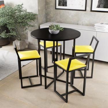 Imagem de Conjunto Mesa Redonda Preta 4 Cadeiras Pequena Estofado Industrial Bla