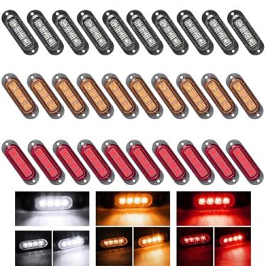 Imagem de Vechkom Kit De 30 Luzes Led Para Reboque (Vermelho + Âmbar Branco) 3,4" 4 Leds Caminhão E Marcador Lateral, Indicadores Folga À Prova D'Água Rv, Van, Barco, Lâmpada Traseira Montagem Em Superfície D