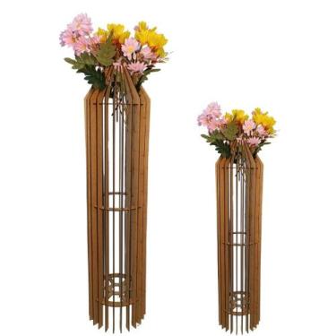 Imagem de Vaso de Chão Decorativo Grande MDF PENEDO - LENOBRE, MDF CRU, Kit com 