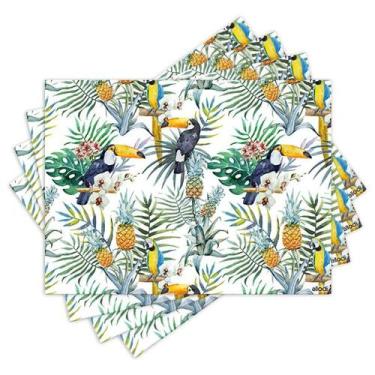 Imagem de Jogo Americano com 4 peças - Folhagem - Aves - Tucanos - Araras - 1353