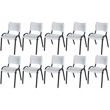 Imagem de Cadeira Iso Base Preto Igreja, Escola, Escritório - Branco Kit 10 Peças