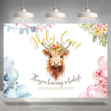Imagem de Rsuuinu Pano de fundo revelador de gênero balão rosa azul floral vaca sagrada fundo fotografia chá de bebê suprimentos decoração festa bolo banner mesa foto cabine adereços 2,1 x 1,5 m
