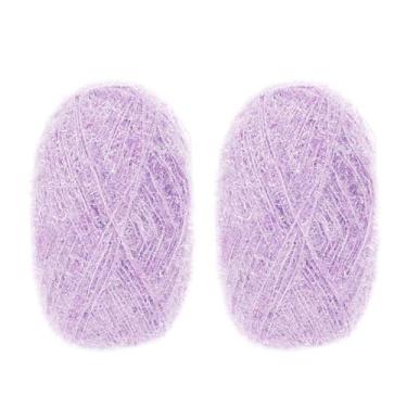 Imagem de CAMAL Fio de poliéster para panos de prato para suprimentos de crochê, fio de tricô colorido brilhante para panos de prato, artesanato DIY, 2 pacotes 109 jardas por novelo (roxo claro)