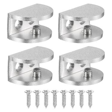 Imagem de PATIKIL 4 peças de suporte de prateleira de vidro sem moldura ajustável, grampo de vidro de chuveiro de 8 a 10 mm, suporte de grampo de liga de zinco montado na parede, meio redondo para parede de