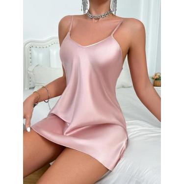 Imagem de Camisola Feminina Elegante De Seda, Cor Sólida, Sexy, Confortável Para