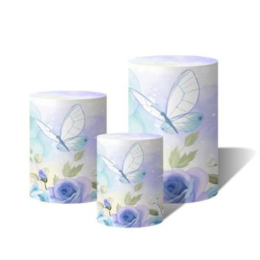 Imagem de Trio Capas Para Cilindro Versátil Borboletas e Flores Aquarela Azul c/