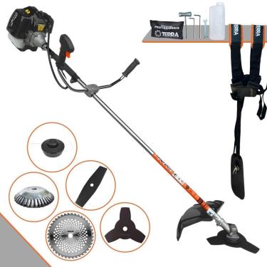 Imagem de Roçadeira Aparador de Grama À Gasolina GRH430 43cc 1,7HP Com Carretel e Faca 2 Pontas + Faca 3 Pontas, Faca 40 Dentes de Vídea e Disco Escova de Aço
