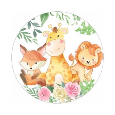 Imagem de Painel de Lona Redondo Animais Aquarela Trio - Fabrika de Festa, 170x1